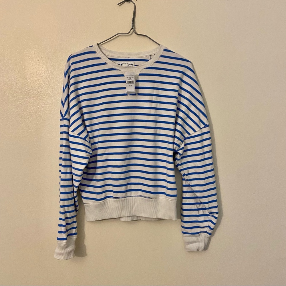NWT American Eagle Outfitters Blue and White Striped Sweatshirt XS
